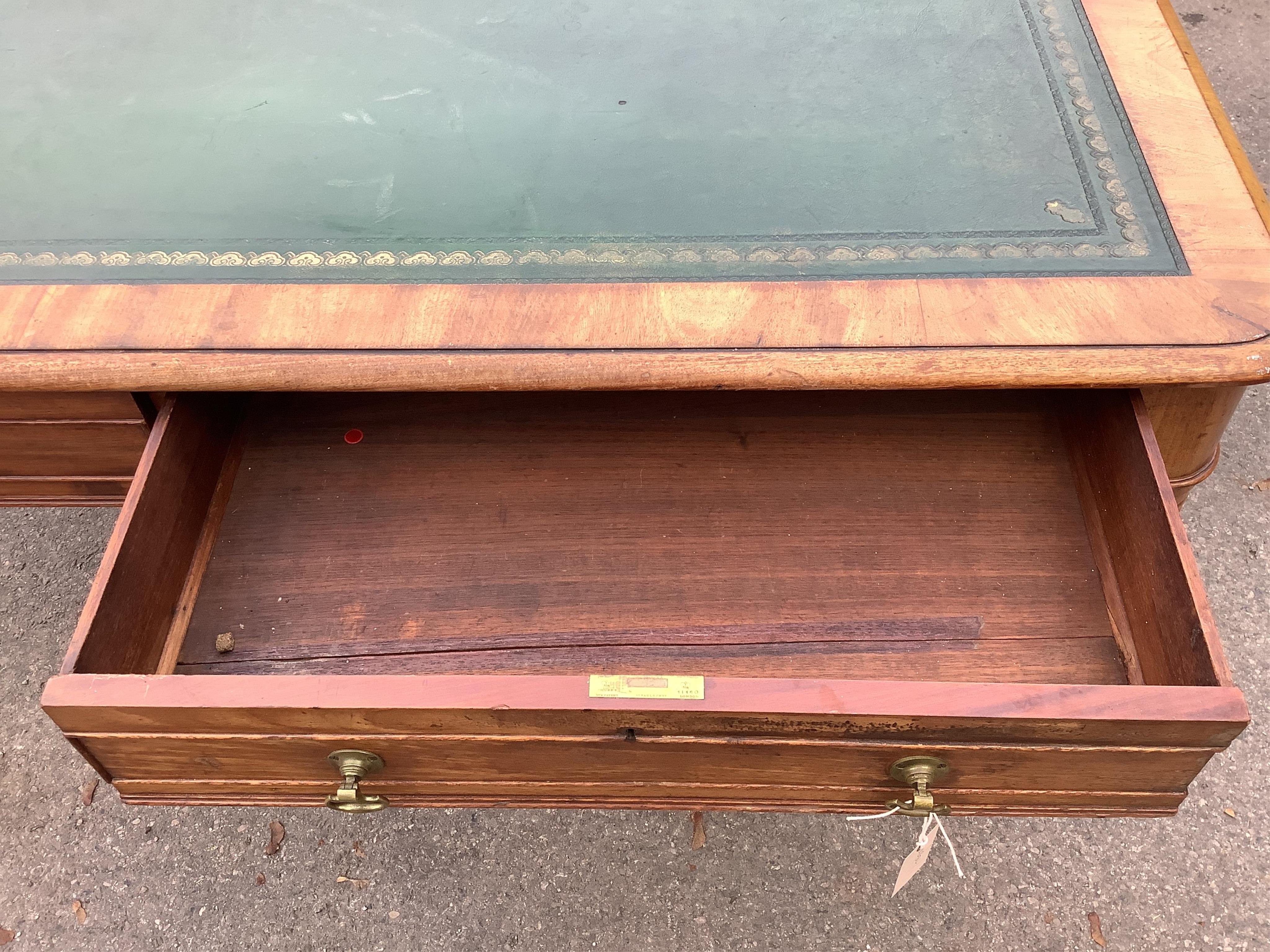 An early Victorian mahogany library table fitted four drawers, width 160cm, depth 130cm, height 78cm. Condition - fair